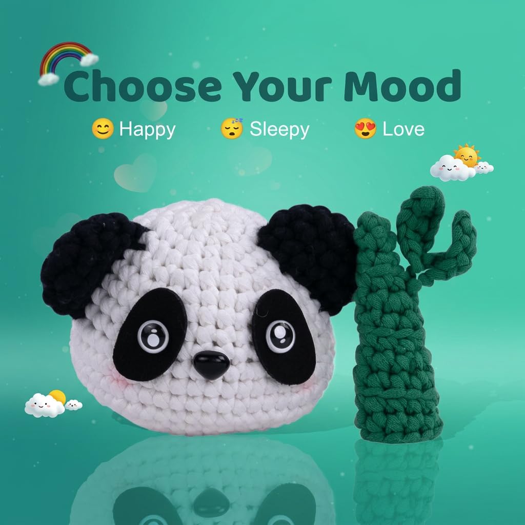 Bubbly Crochet Pom Pom the Panda Beginner Crochet Kit – DIY Plush with Custom Eyes & Bamboo Accent, Guided Tutorials & All-in-One Tools – Amigurumi Craft and Easy Arts