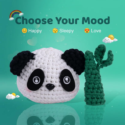 Bubbly Crochet Pom Pom the Panda Beginner Crochet Kit – DIY Plush with Custom Eyes & Bamboo Accent, Guided Tutorials & All-in-One Tools – Amigurumi Craft and Easy Arts