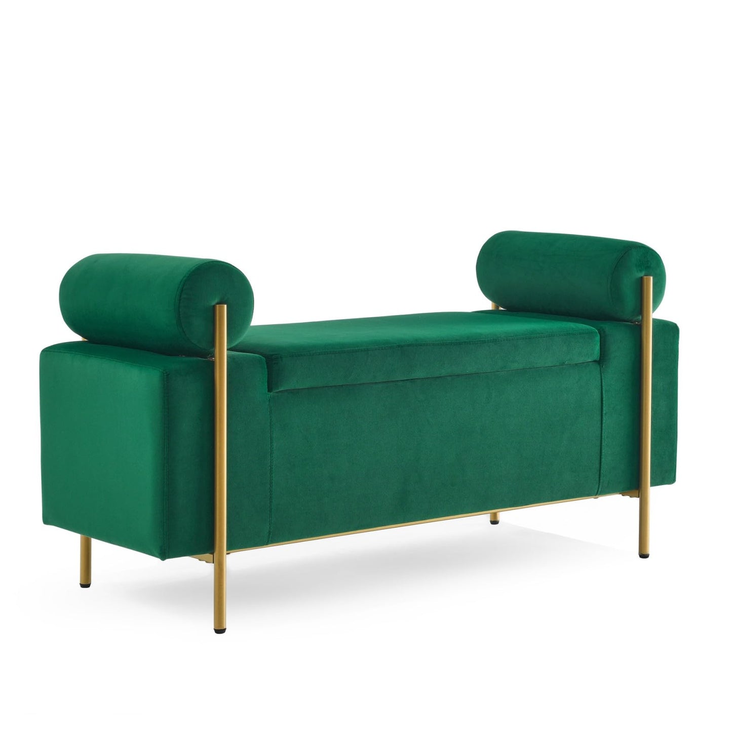 KEIKI Linen Ottoman Bench with Storage & Cylindrical Armrest, Upholstered Seating Foot Rest Stool Furniture for Bedroom, Living Room, Entryway, Green