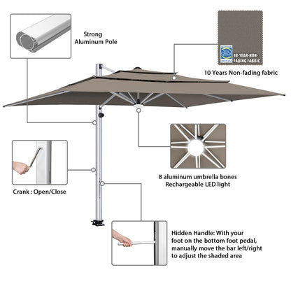 EliteShade USA APOLLO 3-Tier 10x13FT Full Aluminum Cantilever Patio Umbrella for Outdoor Restaurant Garden Courtyard Deck Pool and Marketing with Light (No battery), Taupe
