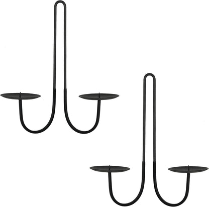 Double Armed Iron Candle Holders, Metal Wall Sconce Holder Set of 2, Black Modern Wall Candle Sconces for Living Room,