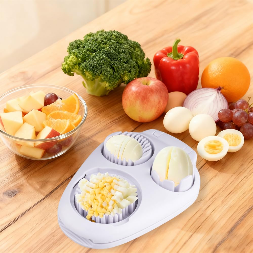 Velicber 3 in 1 Egg Slicer For Hard Boiled Eggs, 3 Slice Modes Egg Slicer with Stainless Steel Wire Egg Cutter Heavy Duty for Hard Boiled Eggs, Strawberry, Grape, Kitchen Dicer Tool