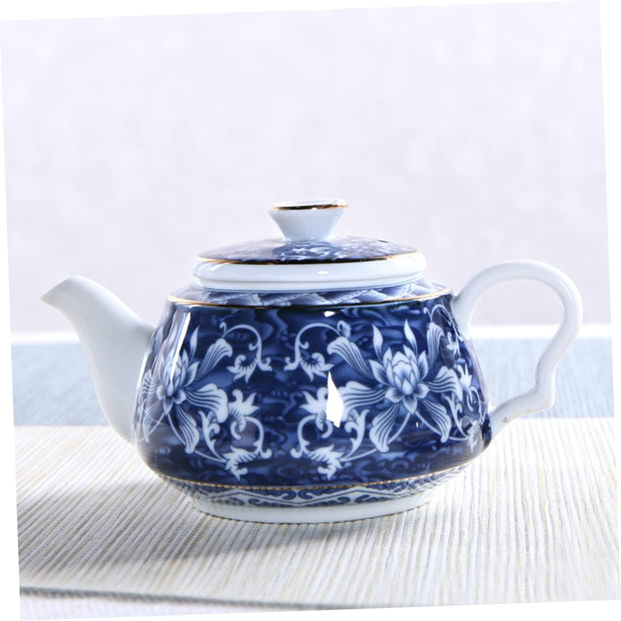 Uonlytech Ceramic Teapot, Blue and White Porcelain Travel Tea Kettle, Retro Portable Teapot with Handle
