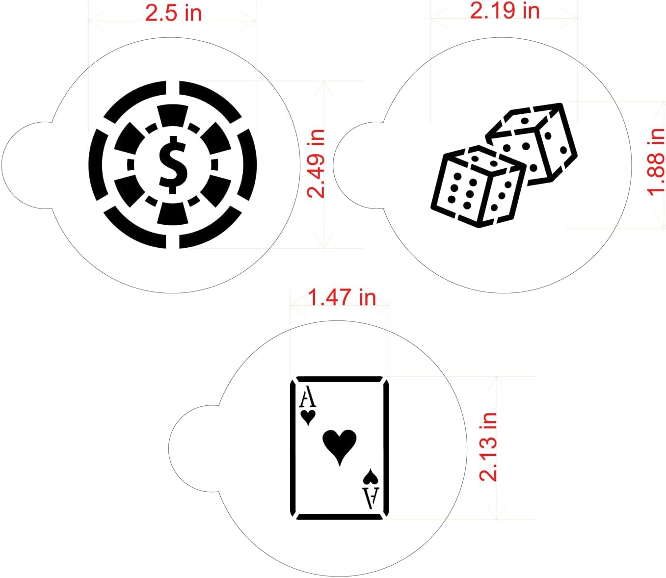 Designer Stencils Casino Night Cookie Stencil Set, (Dice, Cards, Poker Chip), Beige/Semi-Transparent
