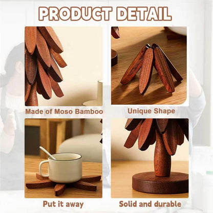 Natural Foldable Black Walnut Wood Insulation Pad Set — 4 Multifunctional Insulation Racks + 1 Hot Dish Rack, for Pots, Bowls, Teapots and Hot Pans