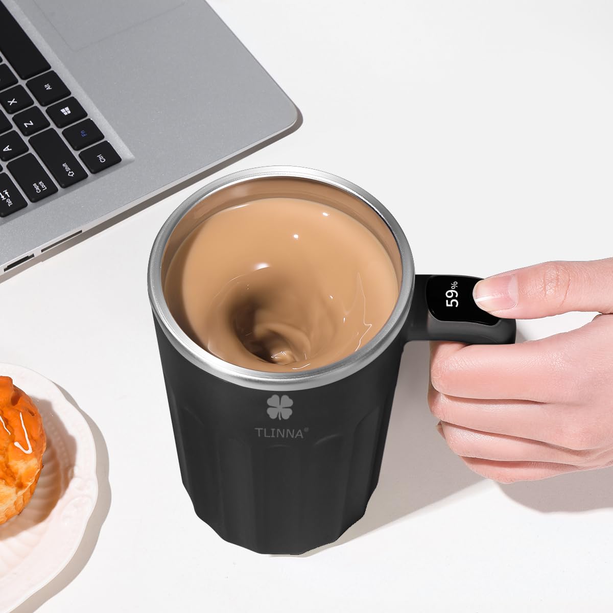 TLINNA Drink Stirrer,Self Stirring Mug,Self Stirring Coffee Mug,Suitable for Coffee, Milk, Cocoa and Other Beverages (Black, 12 Ounces)