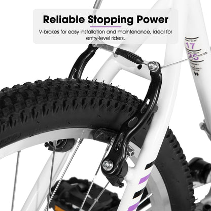HILAND Bamcbase Womens Mountain Bike, 26 Inch 18 Speeds Hybrid Commuter Bicycle for Adults, Sport Hardtail Trail MTB White