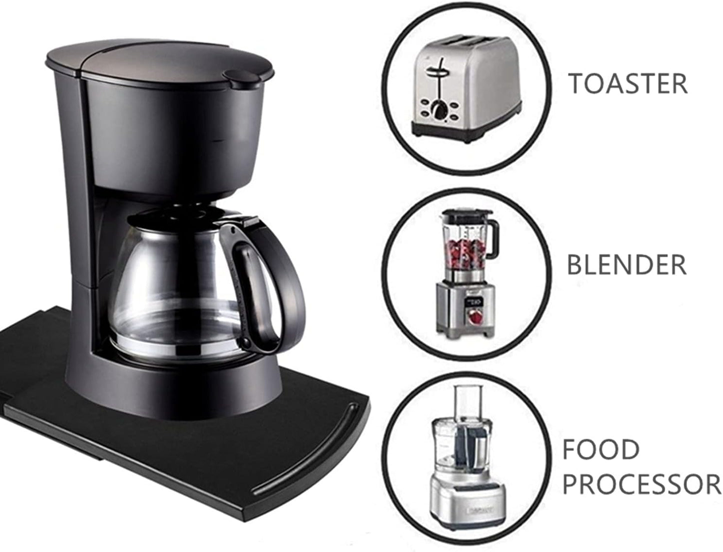 Kitchen Caddy Sliding Coffee Maker Tray Mat 12", Sliding Shelf for Blender, Toaster, Kitchen Appliances with Wheels