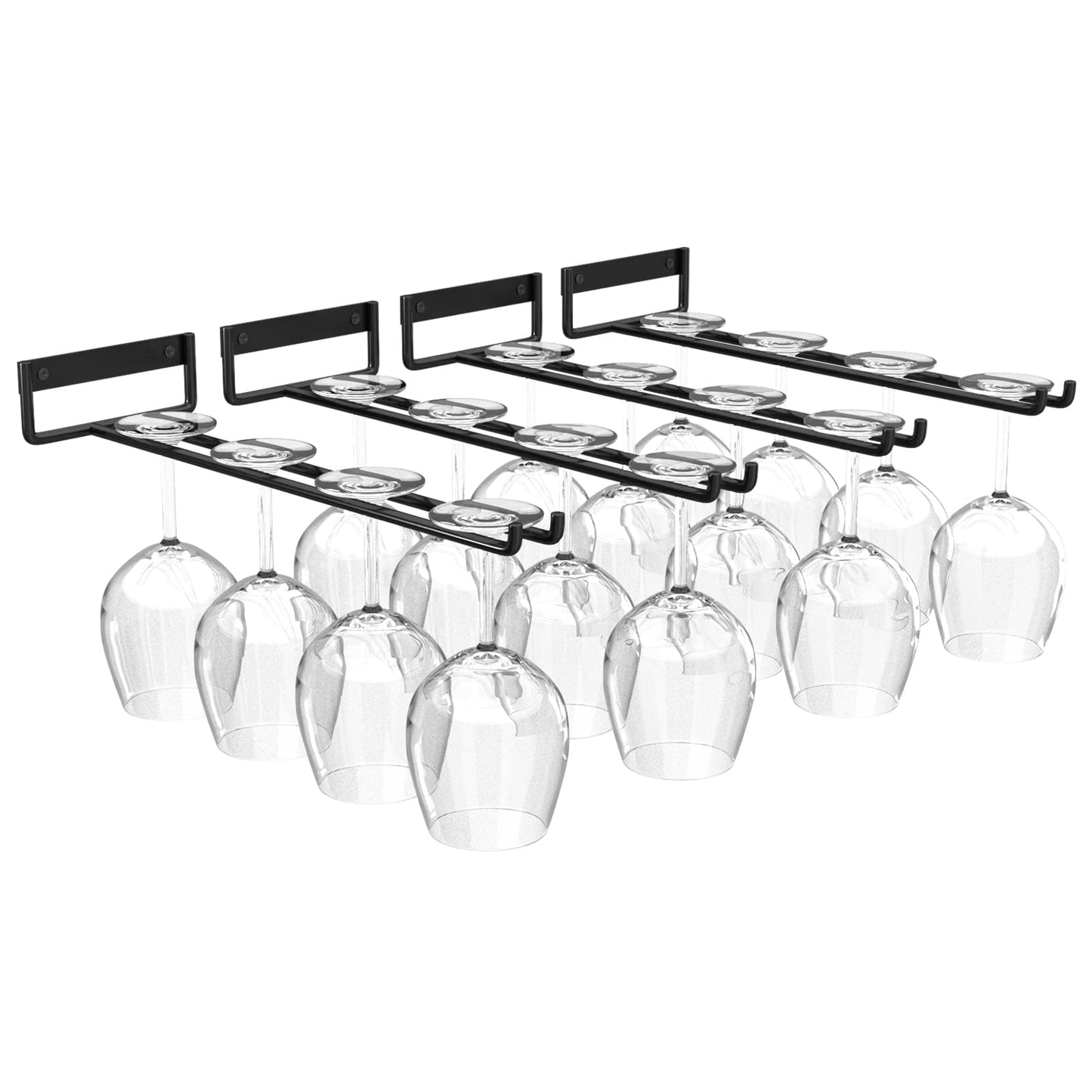 Baowenbei 11.8 Inch Wine Glass Rack - Set of 4 Stemware Hanging Rack, Metal Wine Glass Holder for Under Cabinet Organization and Storage