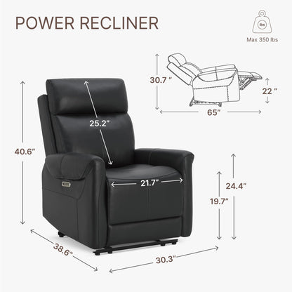 KISLOT Leather Recliner Chair for Adults Wall Hugger RV Recliner with USB Charging Ports Electric Power Reclining Sofa for Living Room Home Theater Seating Bedroom