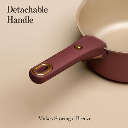 CAROTE 2.0Qt & 3.0Qt Titanium Nonstick Reinforced Sauce Pan Sets with Lid, Non-Stick Saucepans Cookware Set with Pour Spout with Detachable Handle, PFOS, PFOA Free, Induction Comptable, Burgundy