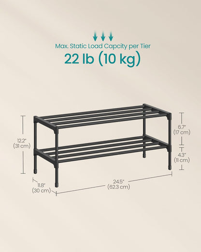 2-Tier Closet, 11.8 24.5 12.2 Inches, ULSA122BH01 SONGMICS Shoe Rack for Compact Metal Shoe Organizer Shelf