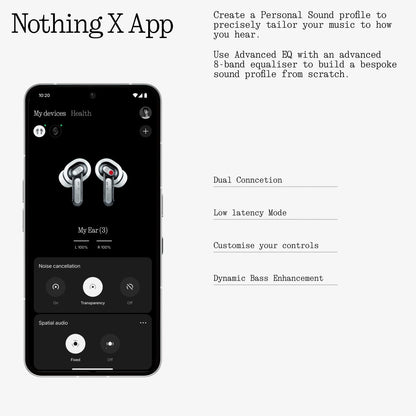 Nothing Ear (3) Wireless Earbuds Super Mic 45dB Hybrid Active Noise Cancelling Bluetooth Headphones Hi-Res 6 Mics, 12mm Dynamic Bass Boost, Dual Connect ANC Sport Ear Buds for iPhone Android, White