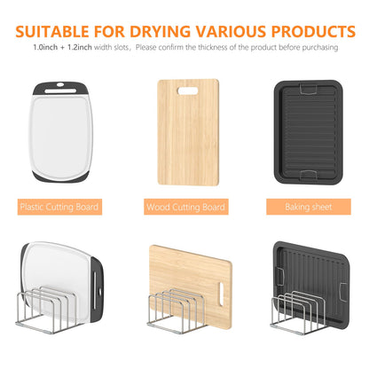 KORRTFID Cutting Board Holder Stand, Chopping Board Storage Rack, Cutting Board Organizer, 304 Stainless Steel Chopping Board Holder, Cookie Sheets Organizer 1.0+1.2 Inch Width Slots(Large)