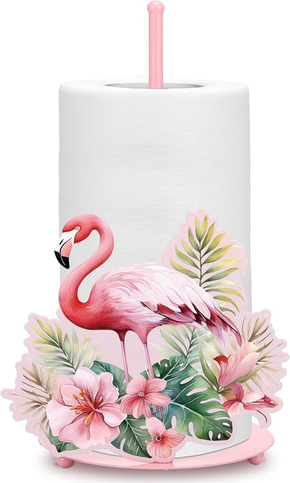 Shimeyao Pink Flamingo Metal Paper Towel Holder Farmhouse Tropical Flamingo Flower Kitchen Decor Accessories Large