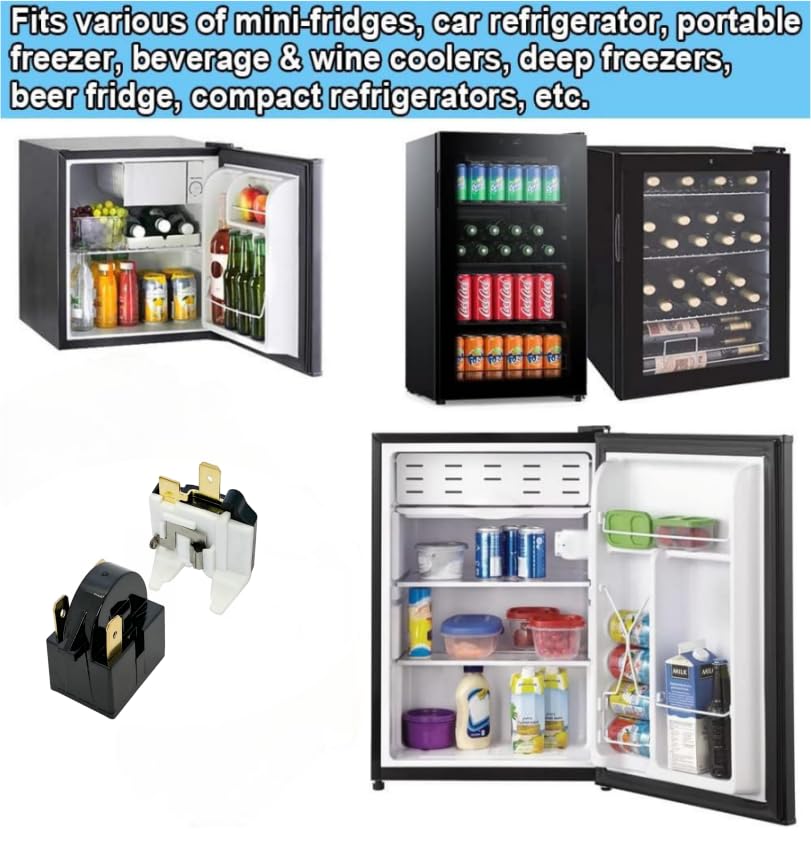 QP2-4R7 Compressor Starter PTC 4.7 ohm 3Pin Refrigerator Start Relay with Overload Protector for Mini Fridges, Coolers