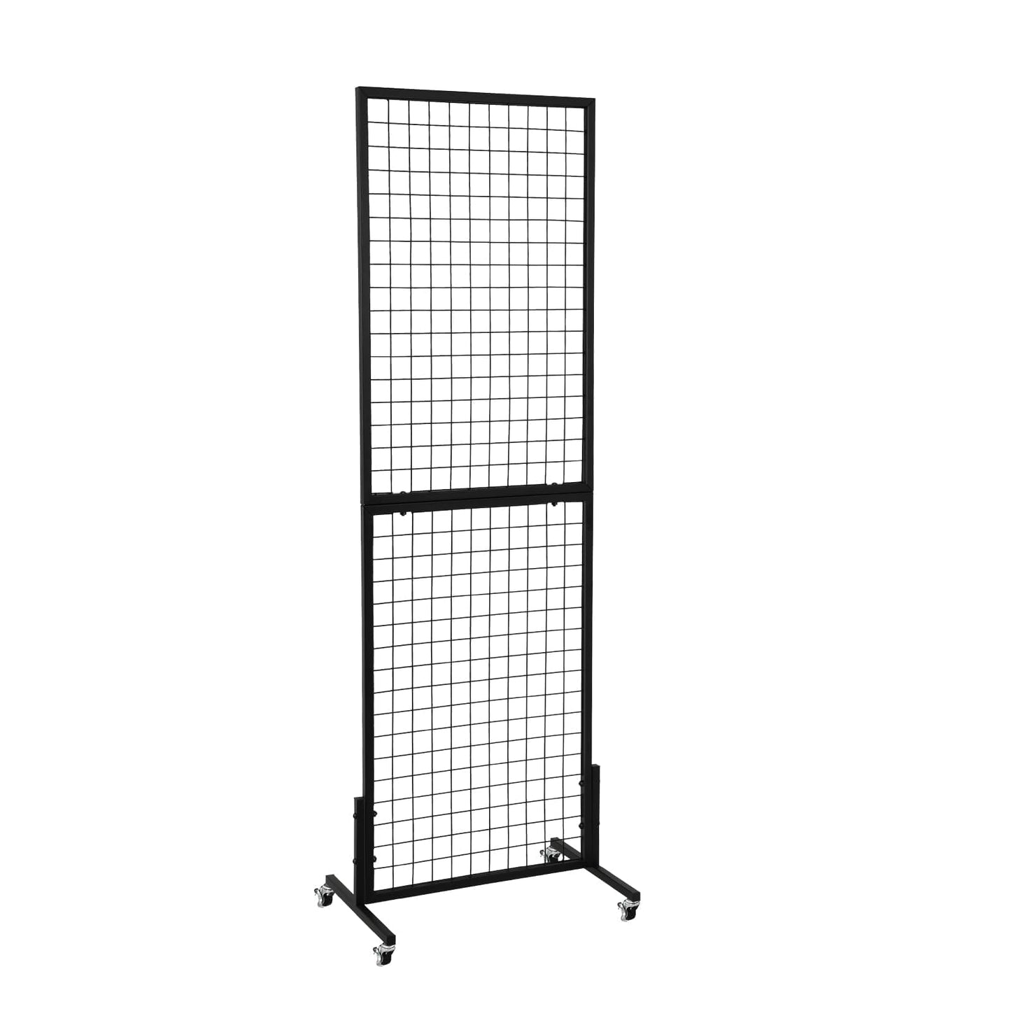 OUDUCK 1.8' x 5.7' Grid Wall Panels Standing Wire Grid, Display Rack with T-Base Wheels Freestanding Gridwall Panel Tower for Shows, Black