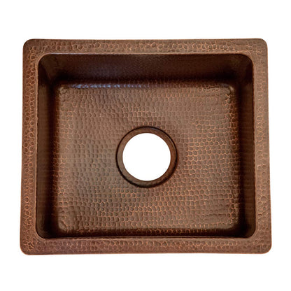 Premier Copper Products BREC16DB 16-Inch Universal Gourmet Rectangular Hammered Copper Kitchen Bar Single Basin Sink, Oil Rubbed Bronze