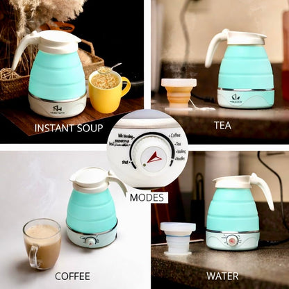 Nikao Home Foldable Electric Kettle With Milk Frother and Foldable Cup – Travel kettle, Portable Tea Kettle for Travel, Mini Collapsible Water Warmer, Compact Design and Quick Heating. (Aqua Blue)