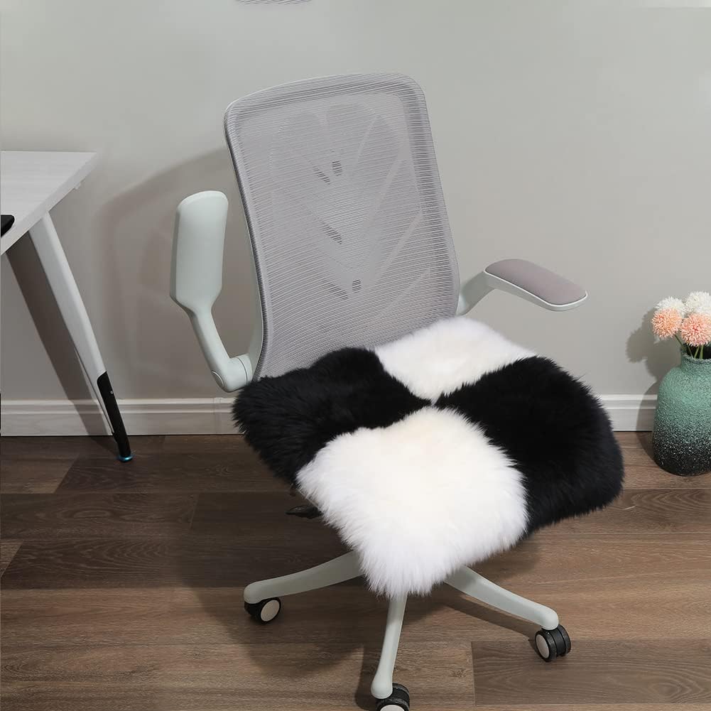 18" 18" (Pack 1), IRIWOOL Square Fur Sheepskin Chair Cover Seat Cushion Pad Super Soft Area Rugs for Living Bedroom