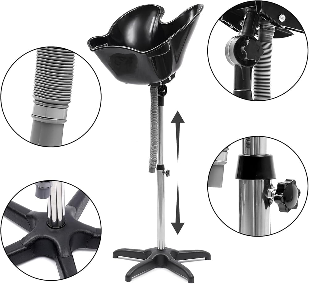Mobile Shampoo Basin Sink Stand Portable Large Salon Hair Hairdressing Back Wash Shampoo Bowl Deep Basin Hair Washing Sink with Height Adjustable