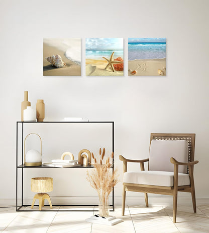 NAN Wind Beach Ocean Canvas Prints, Contemporary Abstract Seascape Pictures on Canvas Wall Art, Stretched and Framed