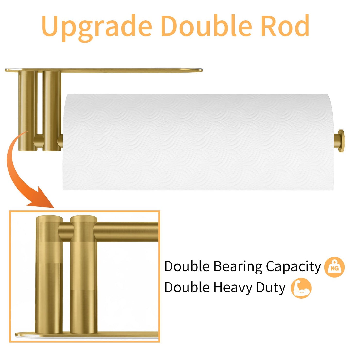 Paper Towel Holder Under Cabinet, 13Inch Self-Adhesive or Wall Paper Towel Holder for Kitchen, Bathroom, RV, Gold