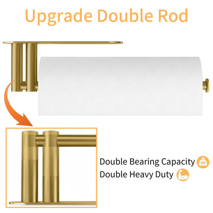 Paper Towel Holder Under Cabinet, 13Inch Self-Adhesive or Wall Paper Towel Holder for Kitchen, Bathroom, RV, Gold