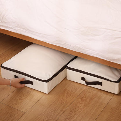2-Pack 4 AMJ Height Under-Bed Storage Baskets | Foldable Fabric Drawers for Clothes, Shoes, and Bedding, Beige