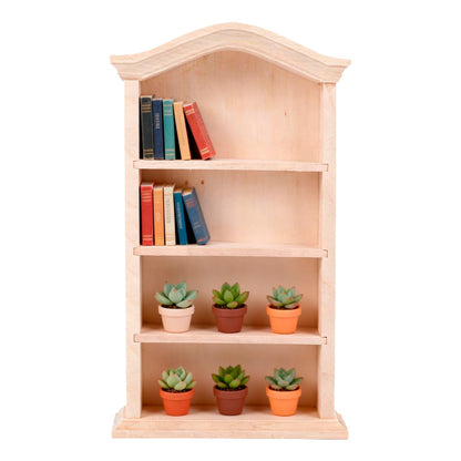 KooingTech Mini Bookshelf, Dollhouse Bookshelf for Mini Books, 1:12 Miniature Bookshelf of Miniature Dollhouse Furniture, Wooden Doll House Book Shelf, Dollhouse Bookcase Wood Color (1)