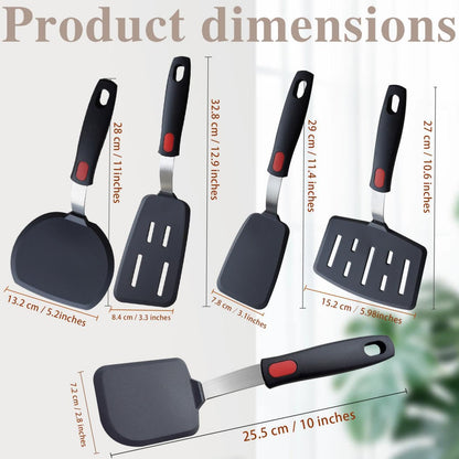 Silicone Spatula Set Turner, 5-Pack Spatulas for Nonstick Cookware, 600°F Heat Resistant Kitchen Cooking Utensils Set for Egg, Pancake Fish Sticky Baking Dishwasher Safe