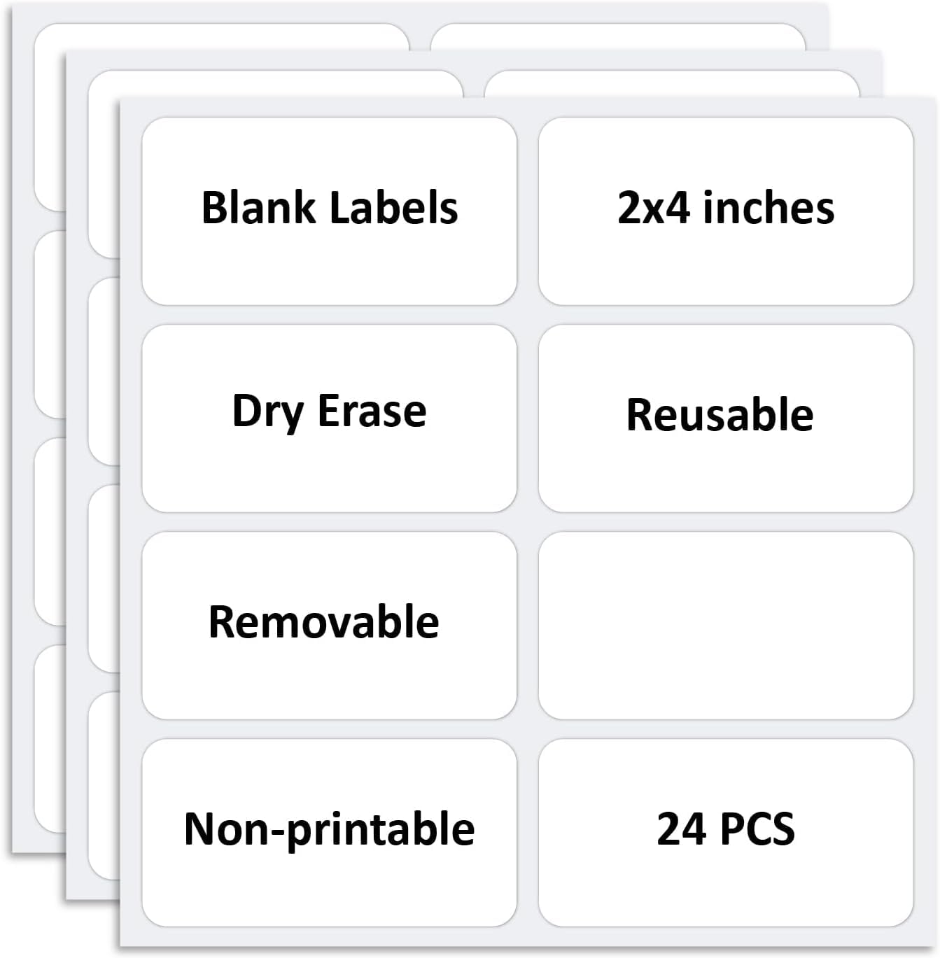 Reusable Dry Erase Labels for Organizing, Storage Bin, Craft, Jars, Pantry Labels, Sticky Notes for Office School Home Gift Chioce, Removable (2x4 inches, 24PCS) (White)