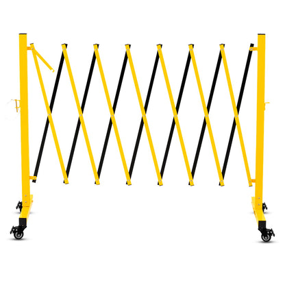 Bstyjqxh 11FT Traffic Barricade with Casters, Metal Expandable Barricade, Folding Security Gate, Retractable Fence Outdoor Barricade Fence for Construction Area, Traffic Control, Yellow