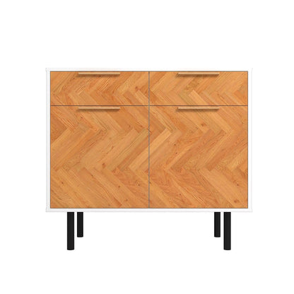 Manhattan Comfort Liam 35 Inch Mid Century Modern Accent Cabinet with 2 Drawers & 2 Soft Close Doors with Scratch Resistant Finish, Versatile Storage Console, White/Wood Print