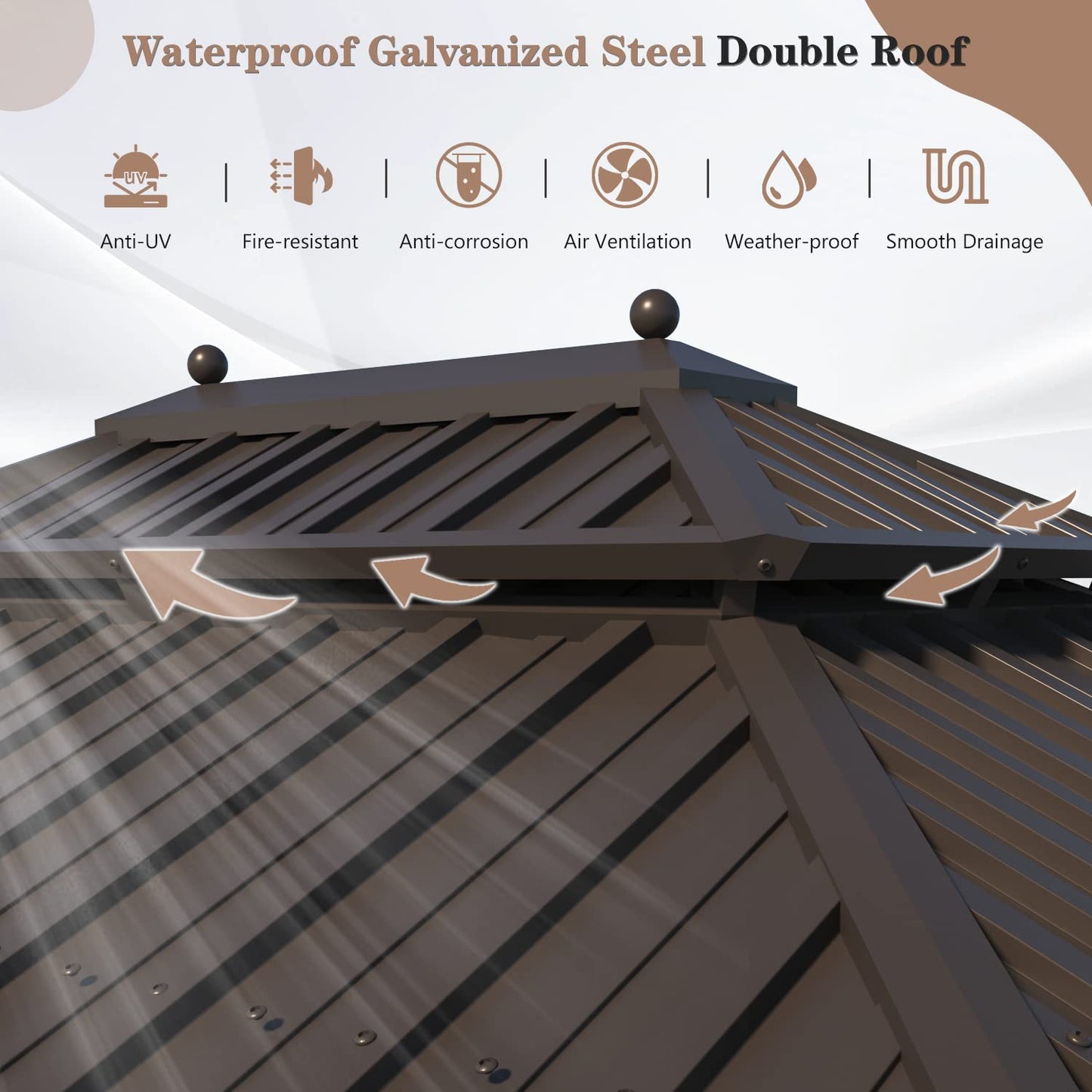 EROMMY 10' X 12' Permanent Hardtop Gazebo Aluminum Gazebos with Galvanized Steel Double Roof for Patio Lawn and Garden, Curtains and Netting Included, Dark Bronze