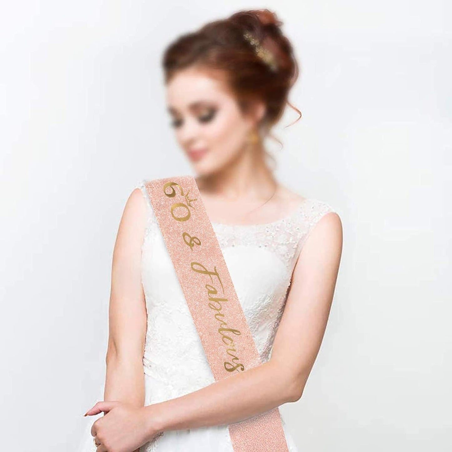 Rose Gold Birthday Sash Crown, 60 & Fabulous Sash and Tiara for Women, 60th Birthday Party Favor Supplies