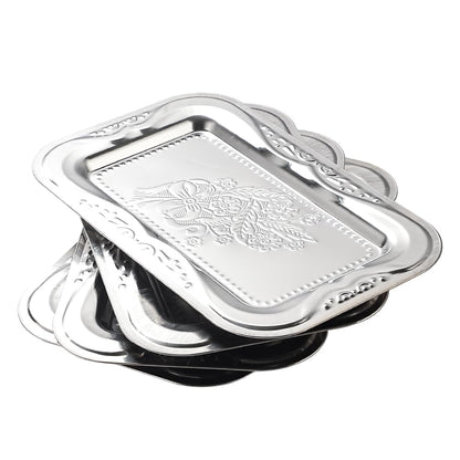 4-Pack Silver Serving Trays Set - ZENOVLUX Lightweight Bow Floral Engraved Mirror Decorative Tray, 13.8" x 8.7" Party Platters for Easter, Food, Appetizer, Charcuterie, Cookies, Desserts