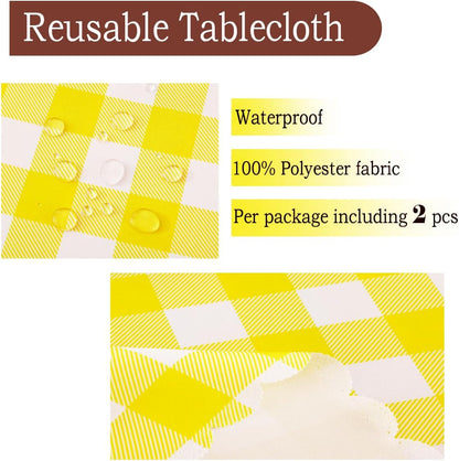 MANGATA CASA 2PCS Yellow Gingham Tablecloth, Waterproof Checkered Table Cloth for Square Tables, Light Yellow 52x52in