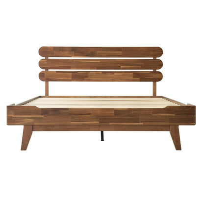 Full Size Solid Wood Platform Bed Frame, Headboard & Footboard, 12 Heavy-Duty Slatted Base, Center Metal Legs, Easy Assembly, No Box Spring Needed, Anti-Slip & Noise-Free, Walnut Finish OZF-37