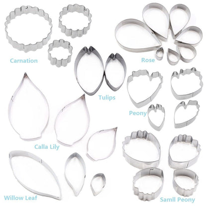 26Pcs Stainless Steel Gum Paste Flower and Leaf Cutter Set Fondant Flower Cookie Cutter Sugarcraft Making Tool for Wedding,Birthday Cake Decorating