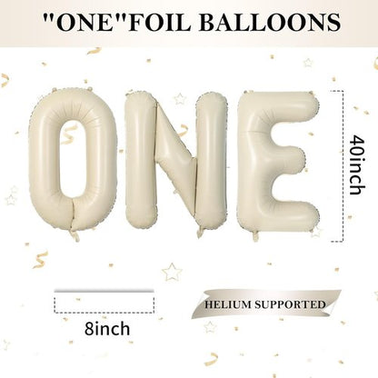 Biapian 40 Inch Cream ONE Foil Balloons - Giant Aluminum Balloons for 1st Birthday Party Decor