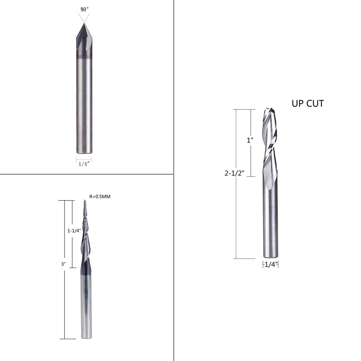 SpeTool CNC Router Bits Carving Set for Wood Profile V Groove Engraving Solid Carbide 1/4 Inch Shank