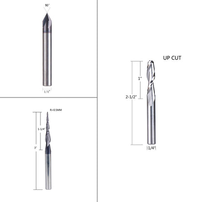 SpeTool CNC Router Bits Carving Set for Wood Profile V Groove Engraving Solid Carbide 1/4 Inch Shank