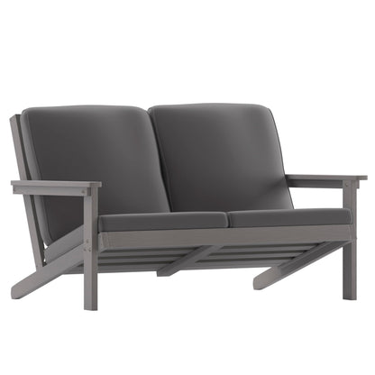 Flash Furniture Charlestown Adirondack Style Deep Seat Patio Loveseat with Cushions - Gray Poly Resin Frame - Gray All-Weather Cushions - Indoor/Outdoor