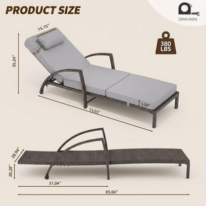 Garvee Outdoor Chaise Lounge Set of 2, 5-Position Adjustable PE Wicker Reclining Chairs with Wheels & 3.5" Cushions, 400 lbs Capacity All-Weather Patio Furniture for Poolside, Garden, Beach(Gray)