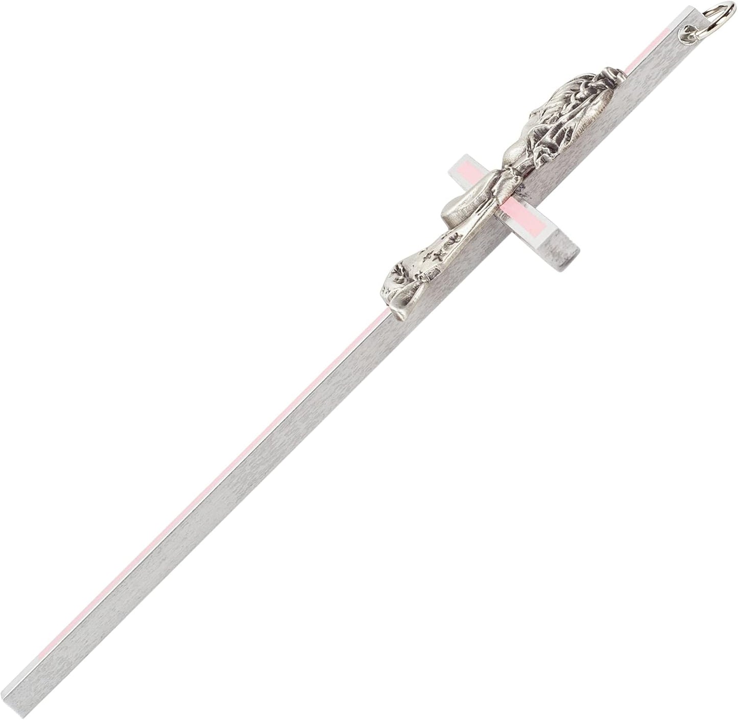 Praying Little Girl Pink Metal Hanging Wall Cross, 6 Inch
