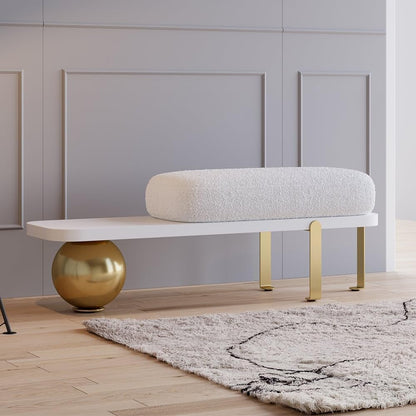 homary 47.2" Modern Entryway Bench, Wooden Boucle Upholstered Bench with Abstract Metal Legs, Lambswool Cushioned Seating for Entryway, Bedroom or Living Room