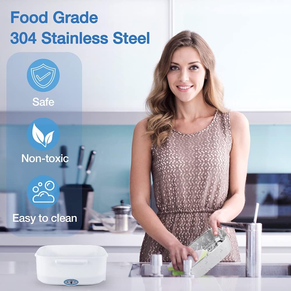 FVW Electric Lunch Box Food Warmer 2 in 1, Portable Heater for Car and Home, Leak Proof, 1.5 L Removable Stainless