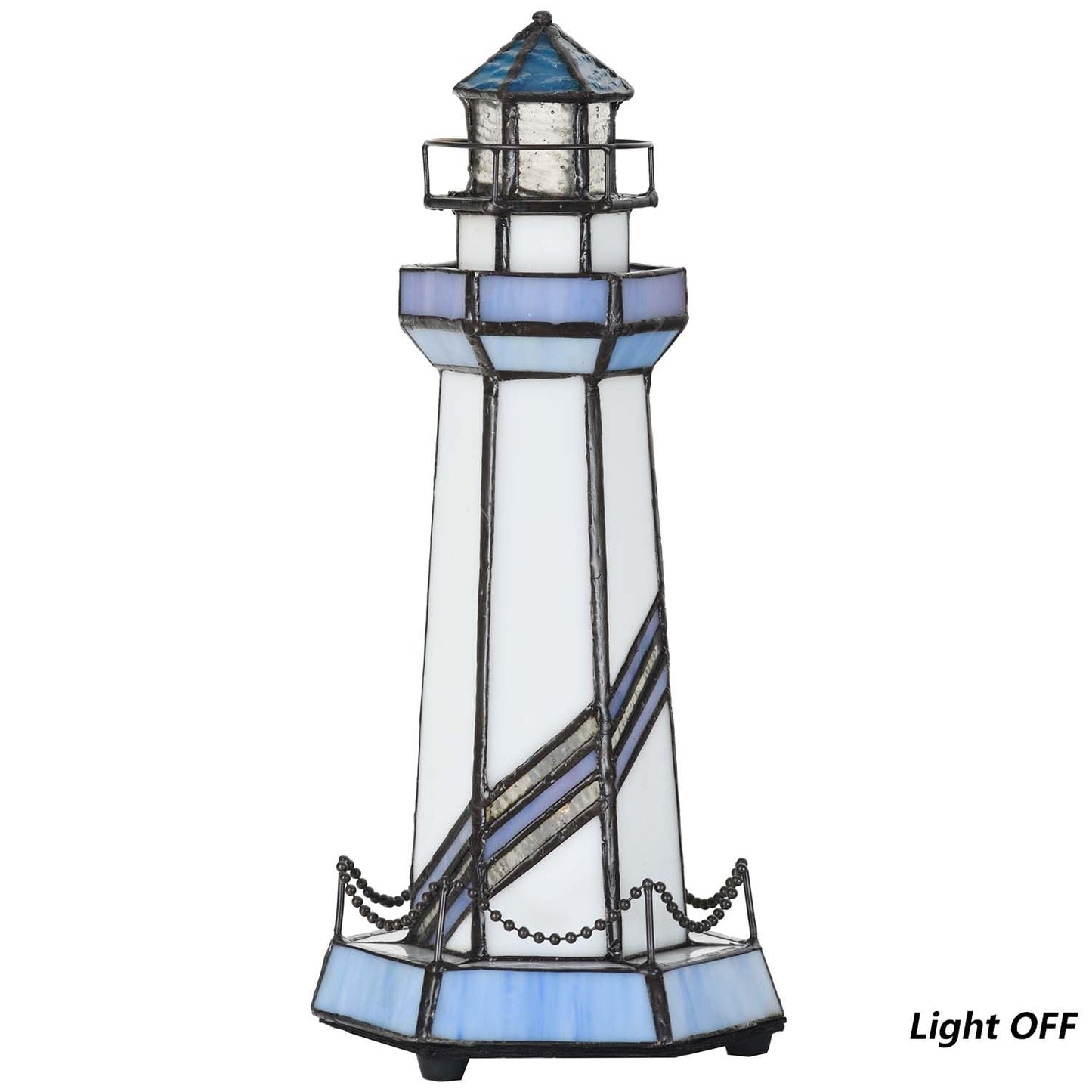 Bieye L10776 Lighthouse Tiffany Style Stained Glass Accent Table Lamp Night Light for Home Decoration (5x5x11, Blue)