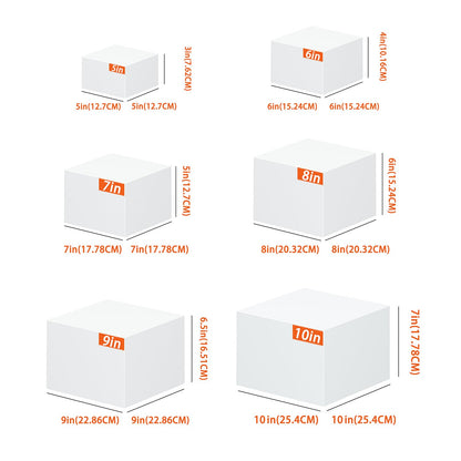 MIVIDE 6 Pack Buffet Risers, White Food Risers for Buffet Table, Food Display Risers for Party, Acrylic Cube Display Nesting Risers with Hollow Bottoms for Catering Dessert Collectibles Jewelry (Size 5",6",7",8",9",10")